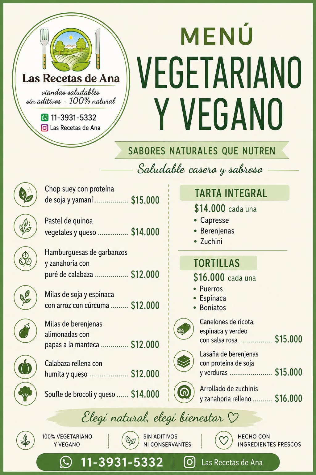 Menu vegetariano y vegano